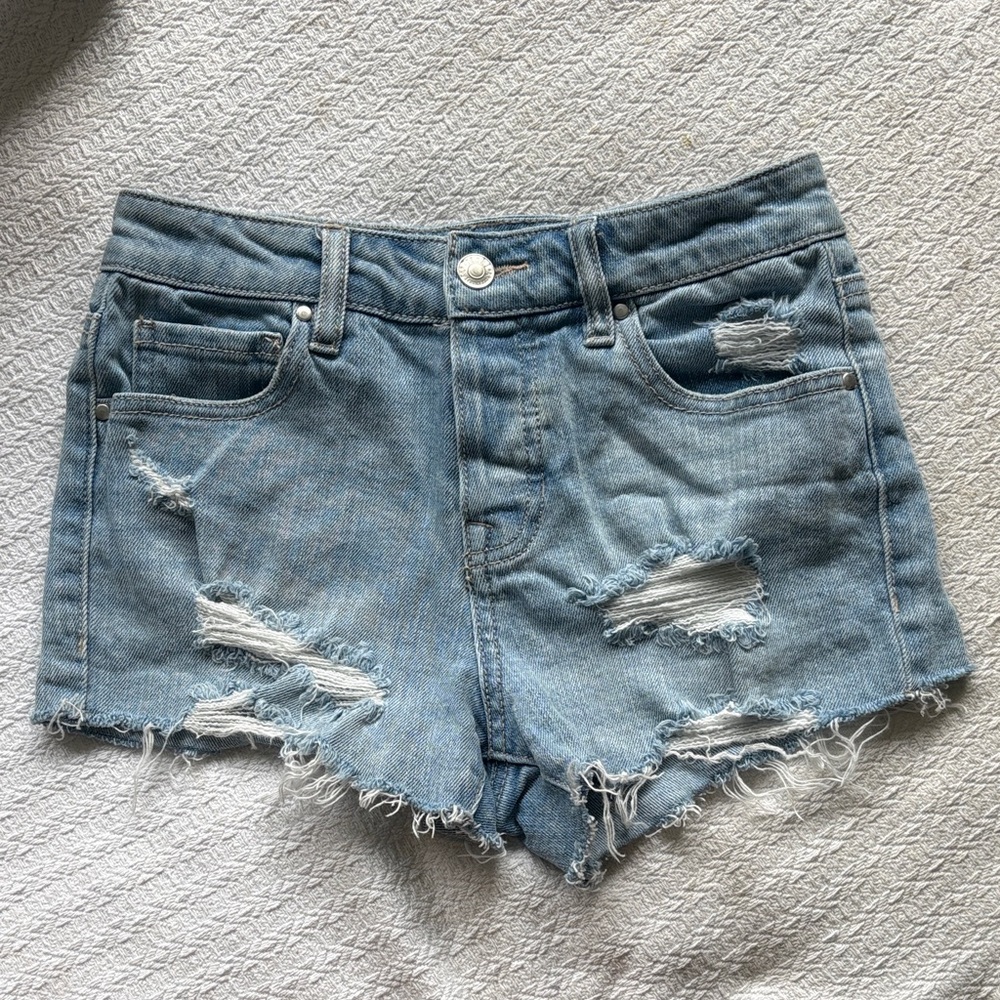 Francesca's Collections Light Blue Distressed Jean Shorts